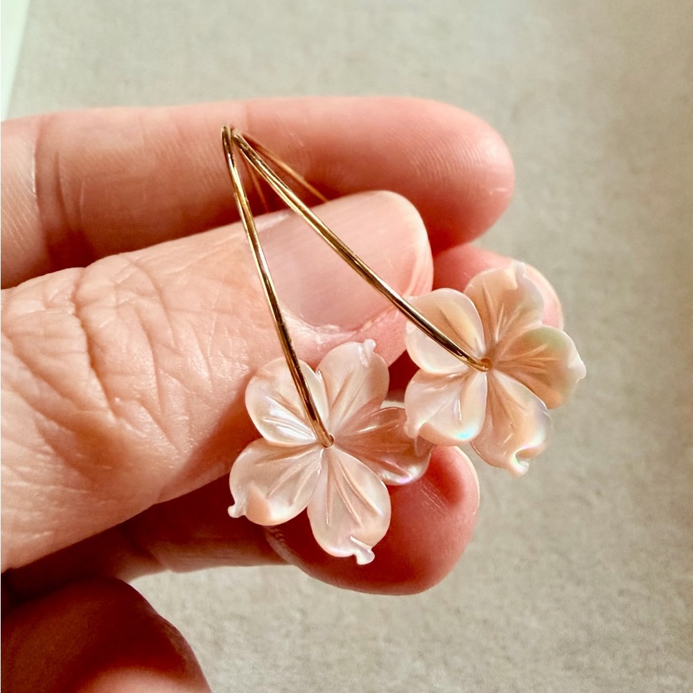 Delicate Mother of Pearl Flower Hoop Earrings - gold filled